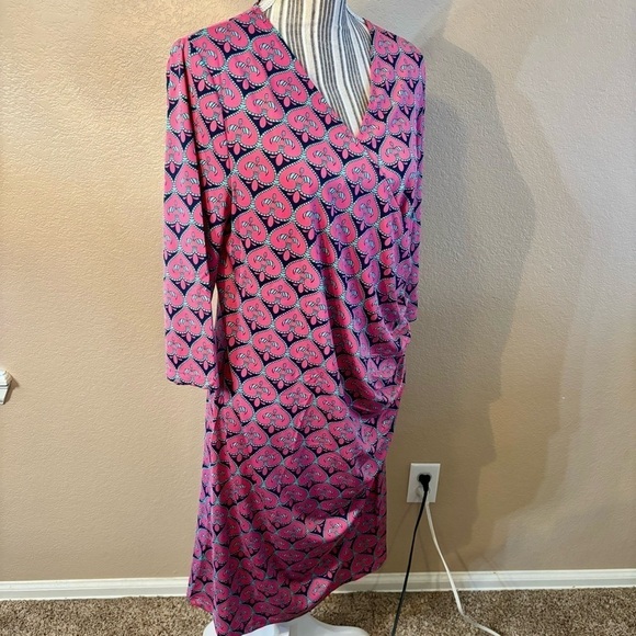 NWT Tracy Negoshian Dress XL Dolly Pink Navy Green Geometric Fleur de Lis Midi - Picture 5 of 15